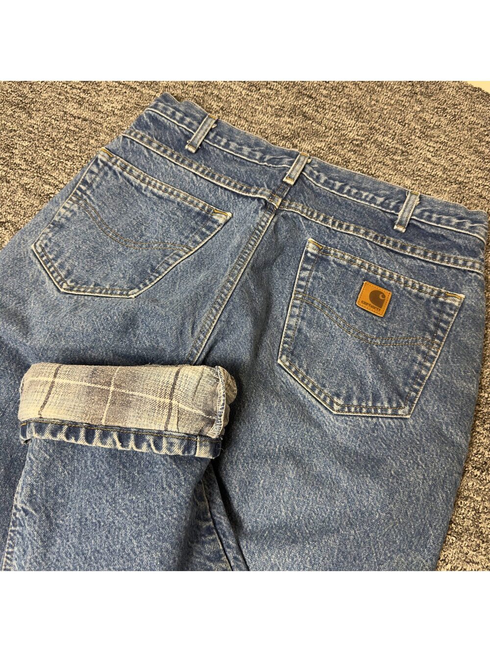 Carhartt Flannel Lined Jeans Mens 34x34 Blue Workwear